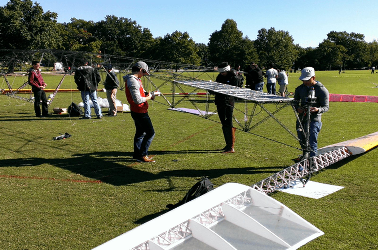 Students with the solar gamera aircraft on campus
