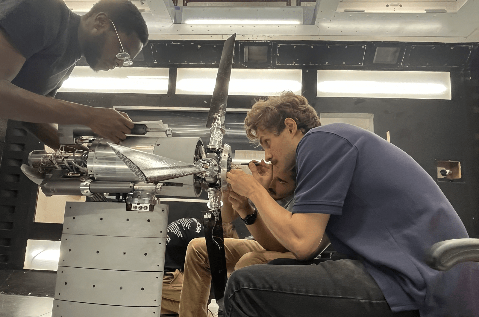 Students working in the Wind Tunnel on a rig