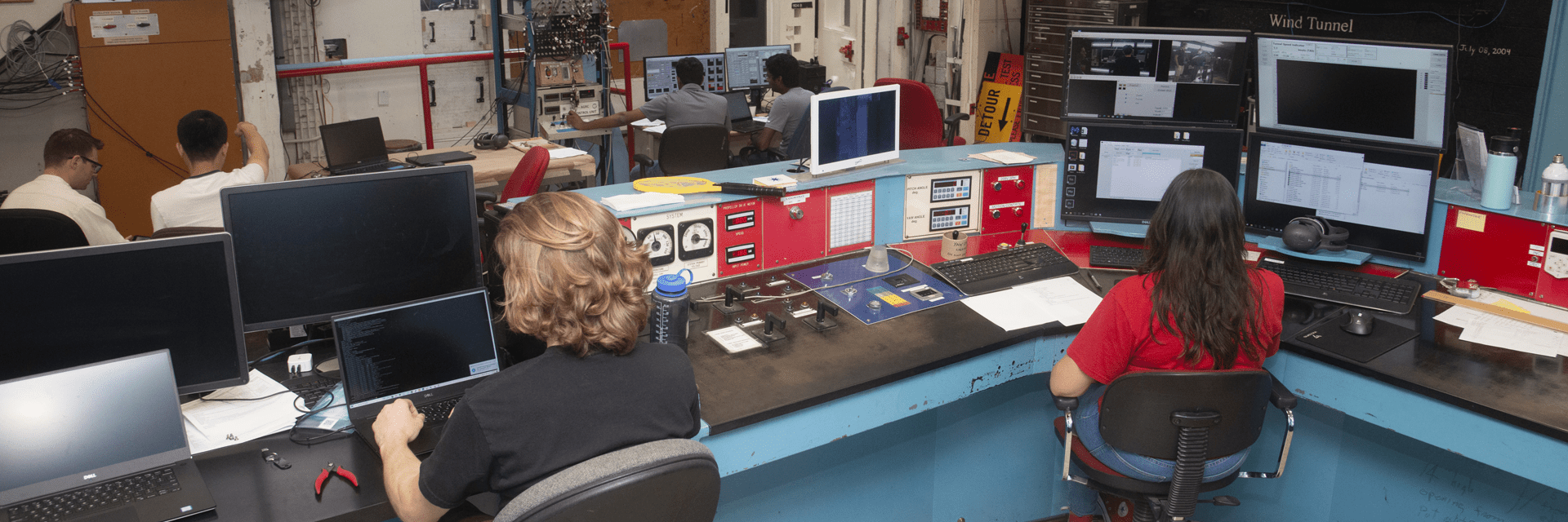 Students in Wind Tunnel control room