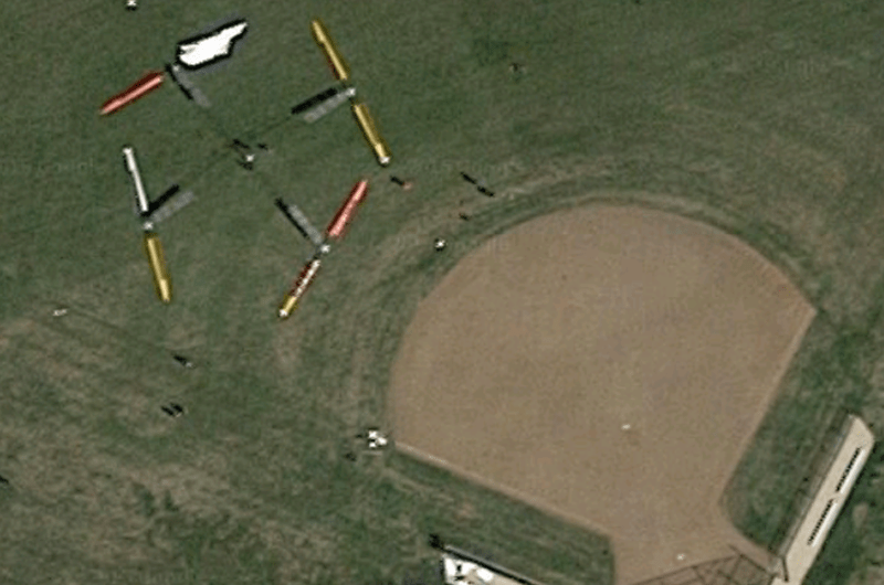 Solar Gamera as seen on Google Earth next to a baseball diamond as scale