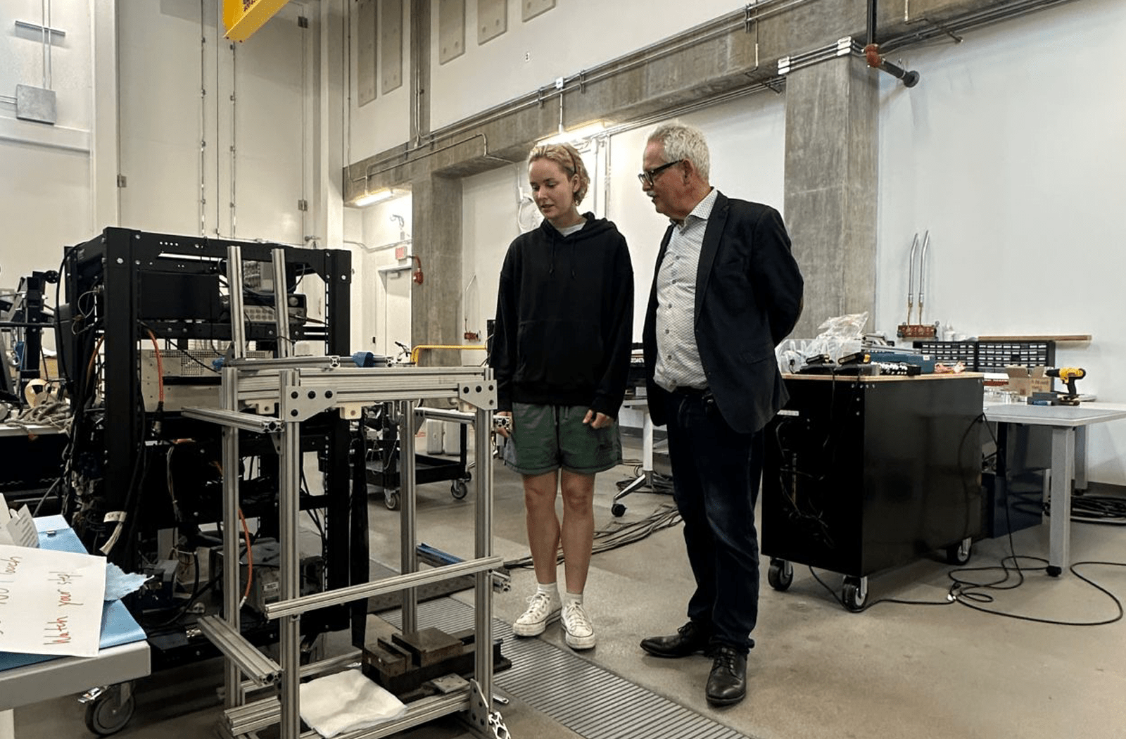 Grad student Marge Donovan and Prof. Krysinski in the blade fab lab